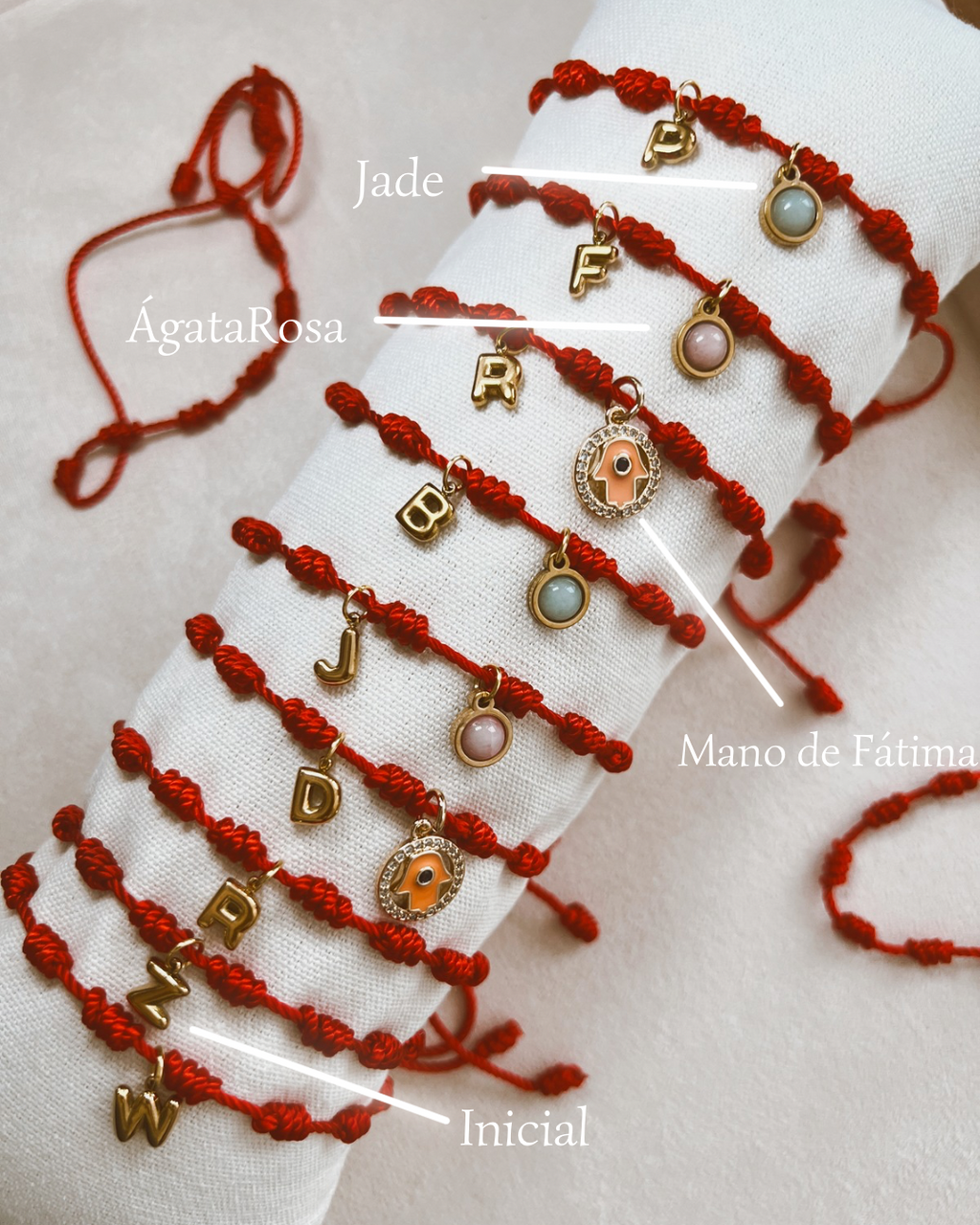 Pulsera Inicial con piedra Jade - Cuerda Roja